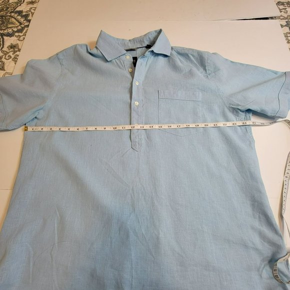True Measure Tunic Shirt, Men L, Blue, Linen/Cotton Blend, Short Sleeve, EUC - Picture 9 of 13